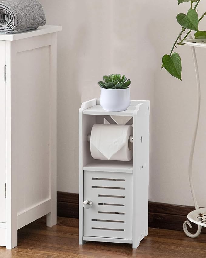 AOJEZOR Toilet Paper Holder Stand: Free Standing PVC Bathroom Cabinet - Image 4