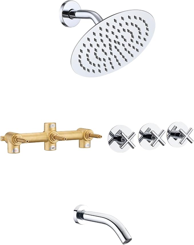 PROOX 3 Handle Tub Shower Faucet Set, Polished Chrome Bathtub Shower Faucets by PROOX
