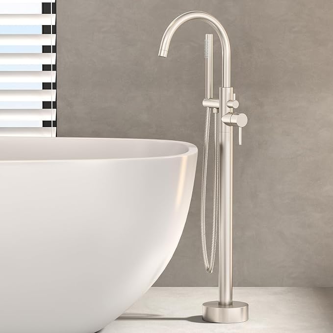 Freestanding Bathtub Faucet Waterfall Tub Filler Brushed Nickel Floor Mount - Image 6