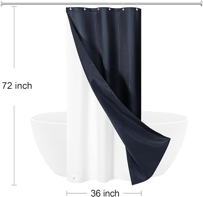 3 in 1 Stall Half Size Navy Blue Shower Curtain Set-36 W x 72 H, Modern Waffle - Image 8