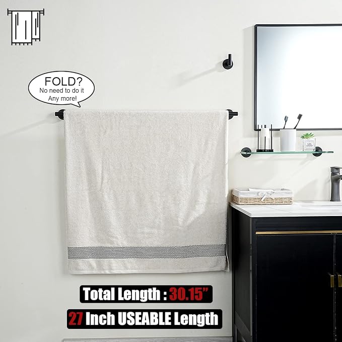 JQK Black Bath Towel Bar, 30 Inch 304 Stainless Steel Thicken 0.8mm Towel Rack - Image 3