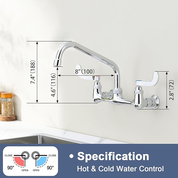 Wall Mount Commercial Sink Faucet Long Handles Wall Mounted Kitchen Faucet 8 - Image 2