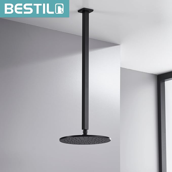 BESTILL 24 Inch Matte Black Ceiling Mount Shower Arm and Flange, Square Rain - Image 2