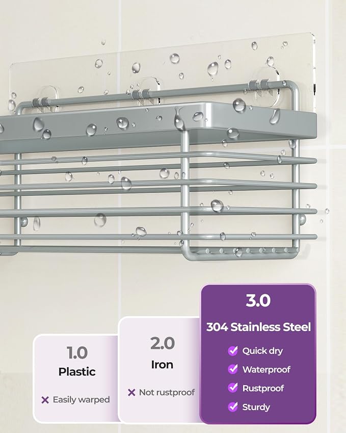 ODesign Shower Caddy 3 Pack SUS304 Stainless Steel-No Drilling-Shower Bathroom - Image 2