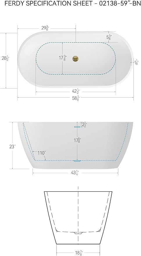 FerdY 59" Bali Elite Acrylic Freestanding Bathtub, Gracefully Shaped - Image 4