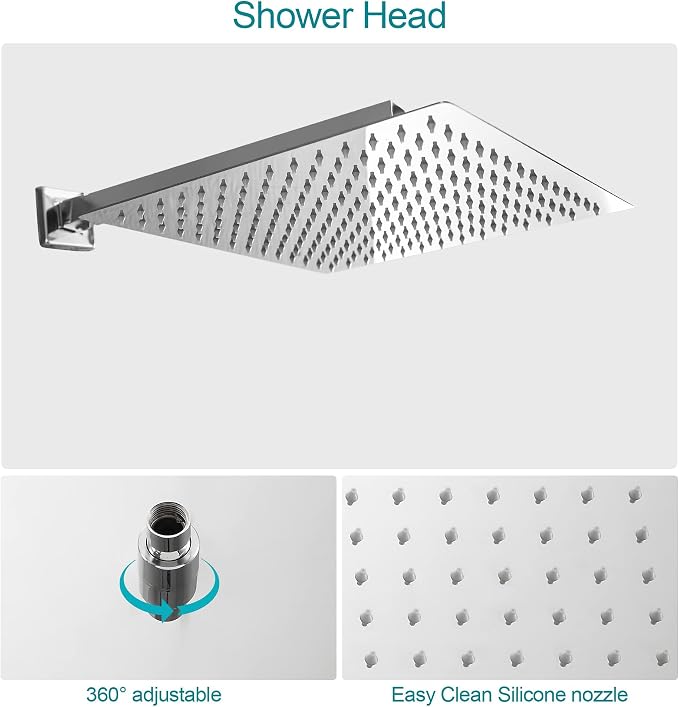 Lordear 10 Inch Shower Head Faucet Wall Mounted Chrome Polished Rainfall Shower - Image 5
