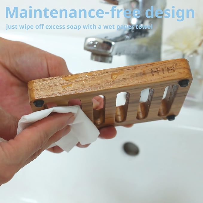 Slotted Soap Dish 2 Pack Teak Wood by HTB, Kitchen Wooden Sponge Holder - Image 6