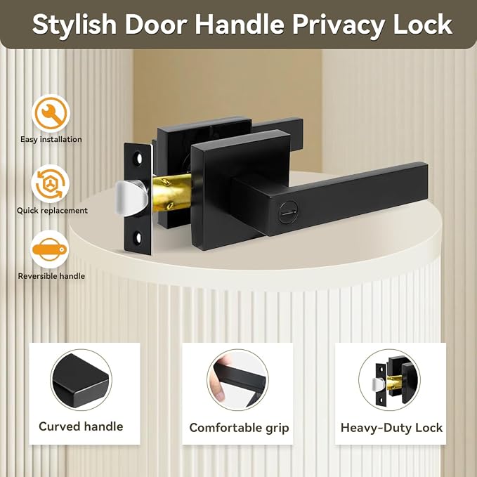 KAMOTA Privacy Door Levers, 10 Pack Matte Black Door Handles Bed and Bath Door - Image 6