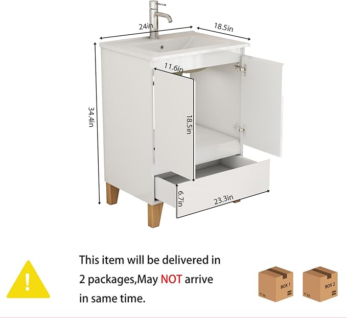 24-Inch Bathroom Vanity with Ceramic Sink Combo, Freestanding Modern Bathroom - Image 2