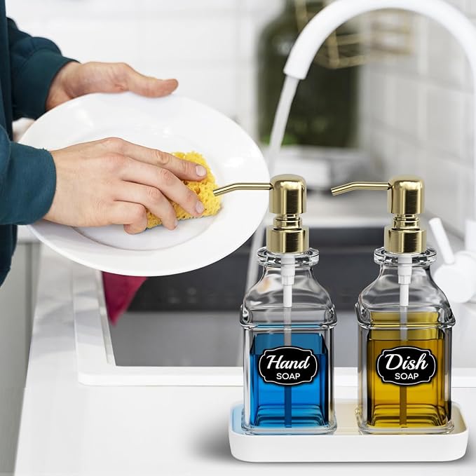 Soap Dispenser - 2 Pack, Antique Design Thick Glass Hand Soap Dispensers - Image 6