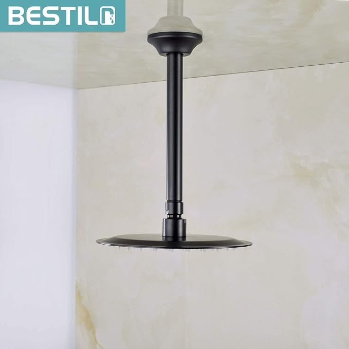 BESTILL 8 Inch Ceiling Mount Rain Shower Head Arm and Flange, Matte Black - Image 2