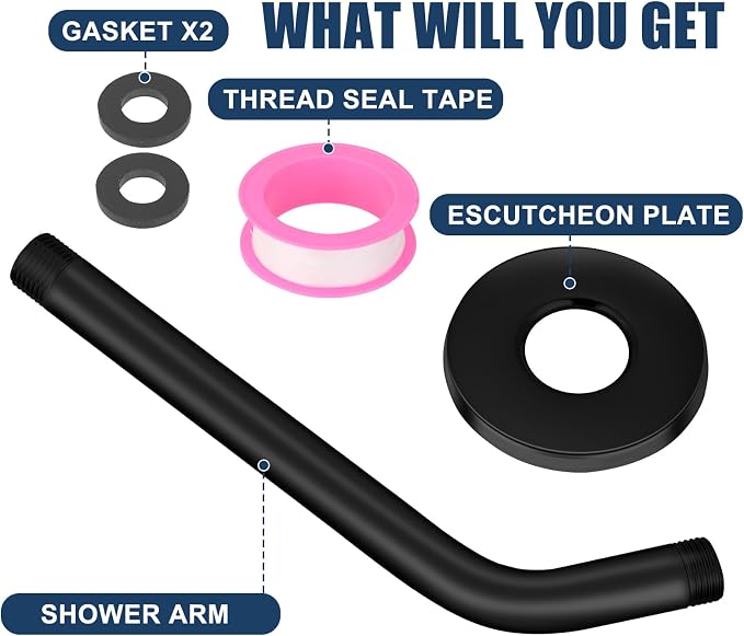 Shower Pipe Arm with Flange, Wall Mount Replacement Angle Shower Head Extension - Image 7