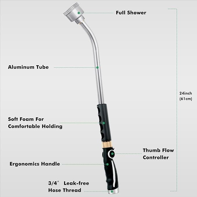 RESTMO Long Watering Wand, 24 Inches Gentle Soft Full Shower Sprayer Wand - Image 2