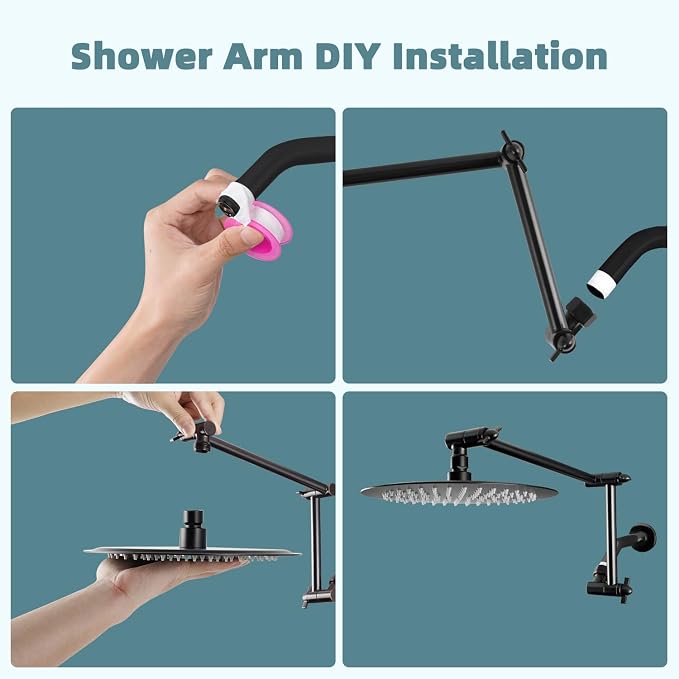 iFealClear All Metal 16" Shower Head Extension Arm, Solid Brass Shower Head - Image 5