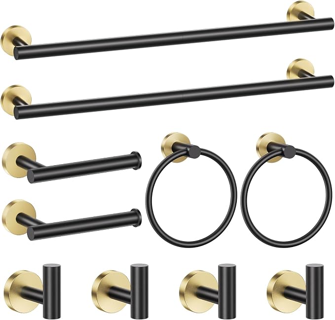 Black and Gold Towel Bar Set 10 Pieces Bathroom Hardware Accessories Set by SOAEZ