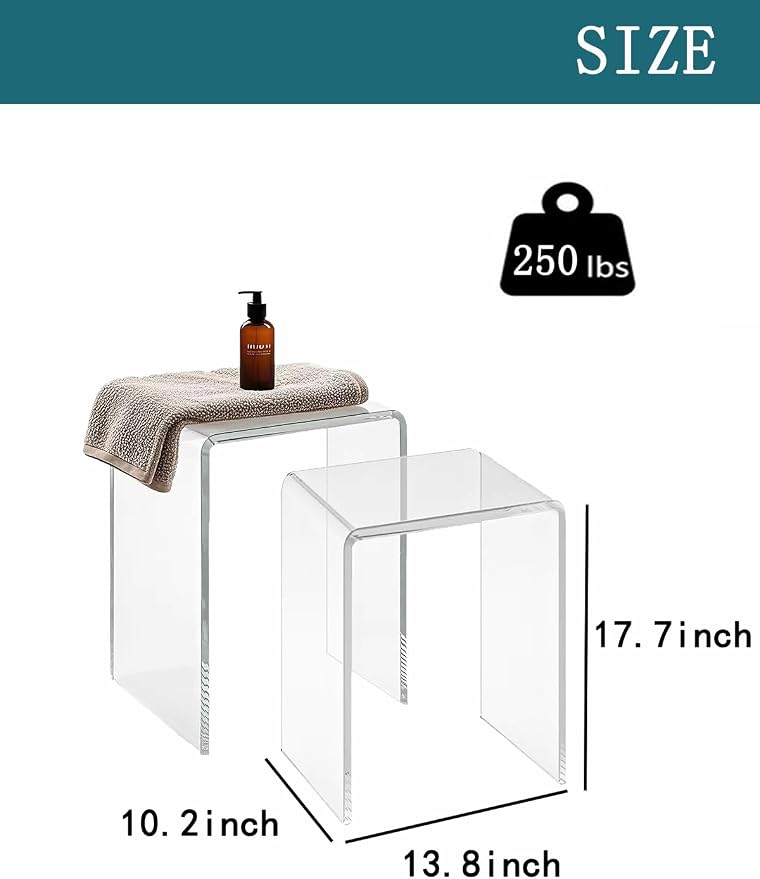 Acrylic 17.7" H Small Stool for Adults, a Set of 2, Acrylic Shower Bench Stool - Image 2