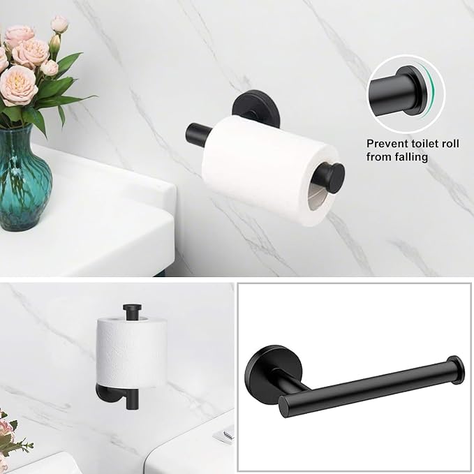 Black Bathroom Accessories Set, 7 Pieces Black Towel Bar Bathroom Hardware Set - Image 3