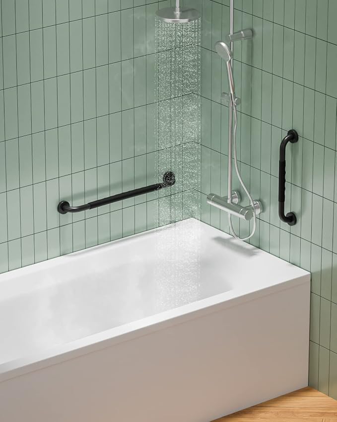 24 Inch Black Shower Grab Bar w/Anti Slip Rubber Grip, Munzong 2 Pack Stainless - Image 7