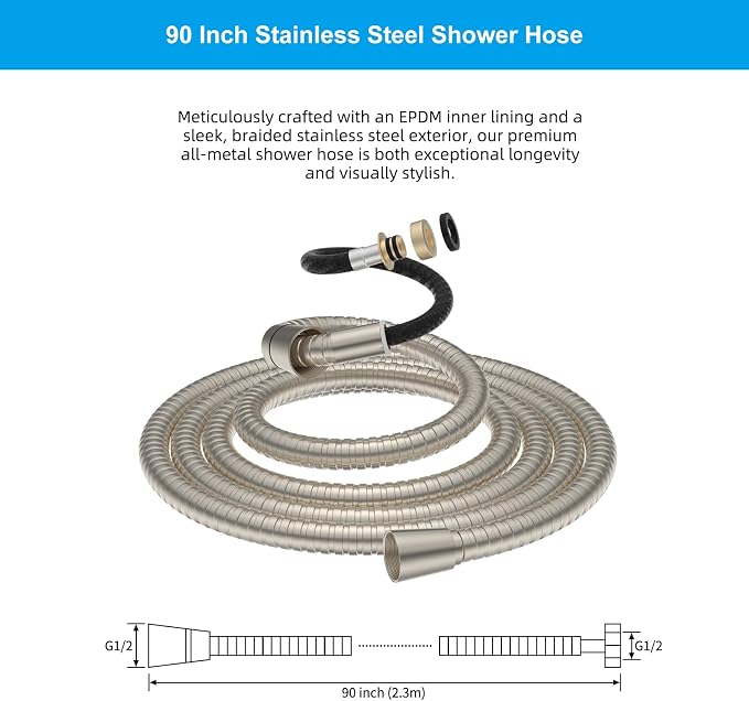 Hibbent All Metal Shower Hose, 90 Inch Stainless Steel Extra Long Bathroom - Image 7