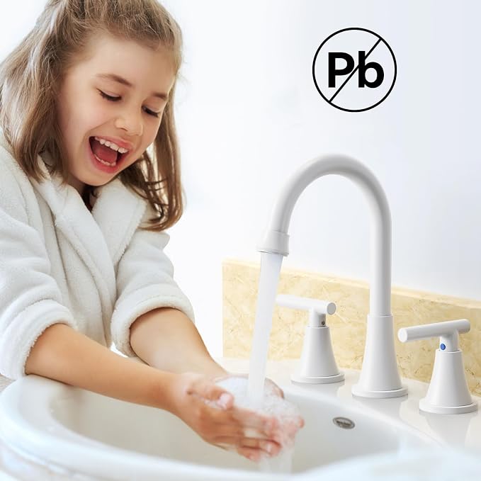 Bathroom Faucets for Sink 3 Hole, Hurran White Bathroom Sink Faucet - Image 6