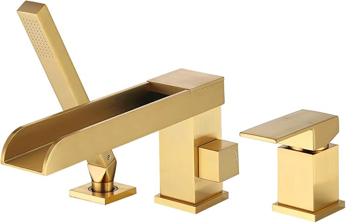 Waterfall Roman Tub Faucets Deck Mount Brushed Gold Bathtub Faucets Brass Tub by wowkksanitaryware