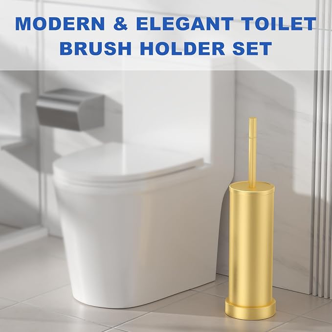 Toilet Brush and Holder Set: 304 Stainless Steel Brushed Gold Toilet Bowl Brush - Image 7