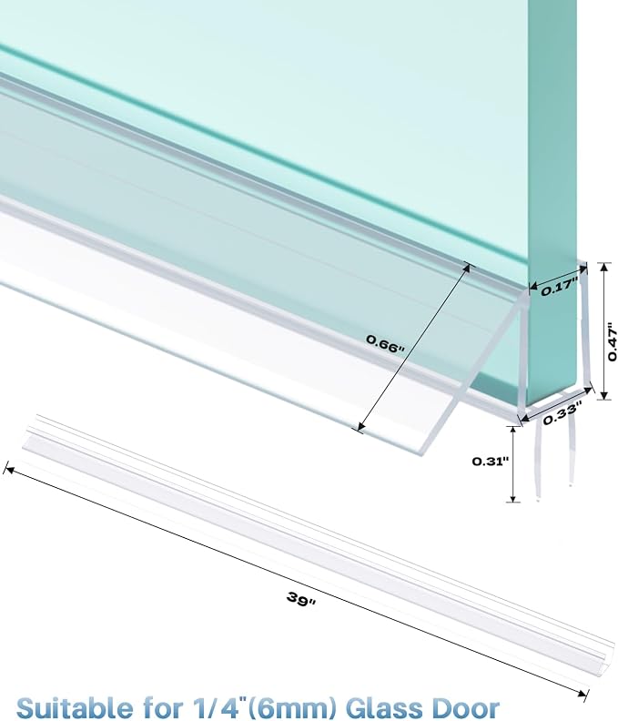 Shower Door Bottom Seal Strip, Ultra Clear PVC, Fits 6mm Thick Glass, Prevents - Image 3