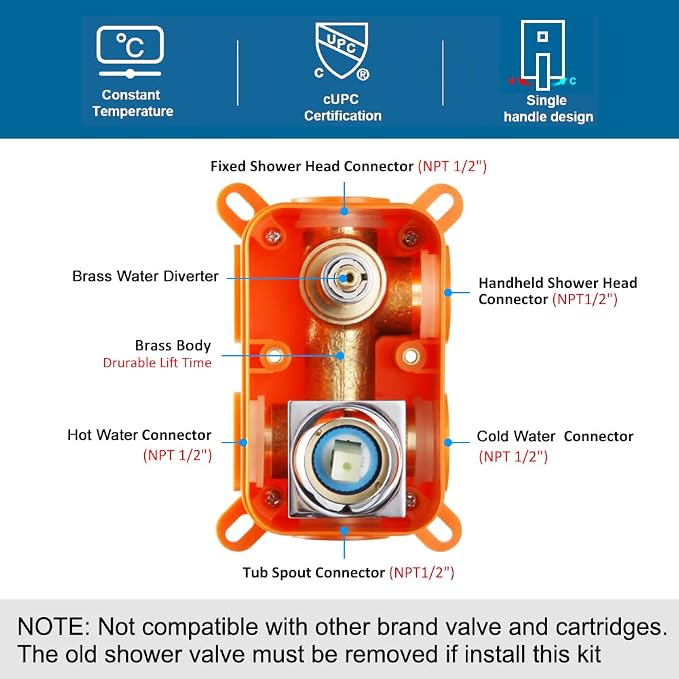 POP SANITARYWARE All Metal Shower Tub Faucet Set Chrome Bathroom 8 Inch Shower - Image 7