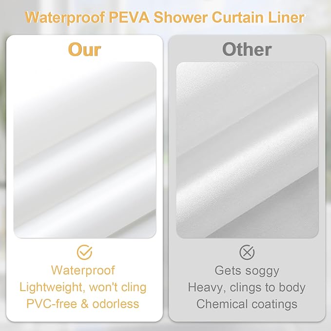 3 in 1 Extra Long Blue Shower Curtain Set-72 W x 84 H, Fog Blue Waffle and PEVA - Image 5