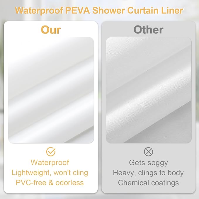 3 in 1 Shower Curtain Set, Fog Blue Waffle Shower Curtain and PEVA Liner Set - Image 5