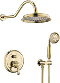 Antique Shower Head Faucet Set, Bright Gold Vintage Wall Mount Shower Faucets by Unknown