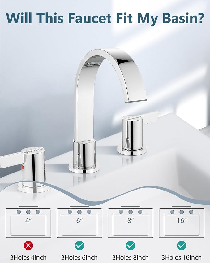 Aolemi Bathroom Faucets 3 Hole, 8 Inch Widespread Waterfall Bathroom Sink Faucet - Image 9