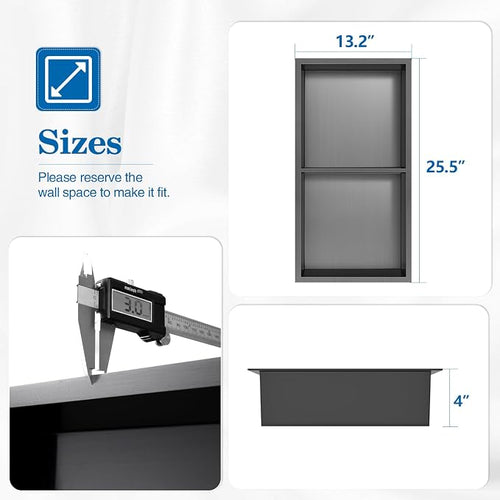 12" x 24" Shower Niche No Tile Needed, 304 Stainless Steel Shower Wall Niche - Image 2
