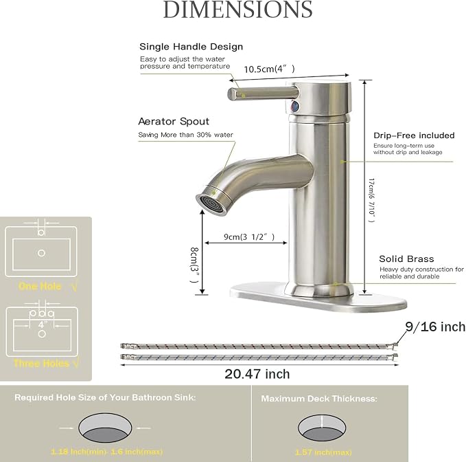Brushed Nickel Bathroom Faucet Single Hole Single Handle Lavatory Basin Bath - Image 2