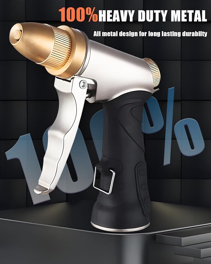 Heavy Duty High Pressure Hose Nozzle, All Metal Brass Adjustable Spray Nozzle - Image 2