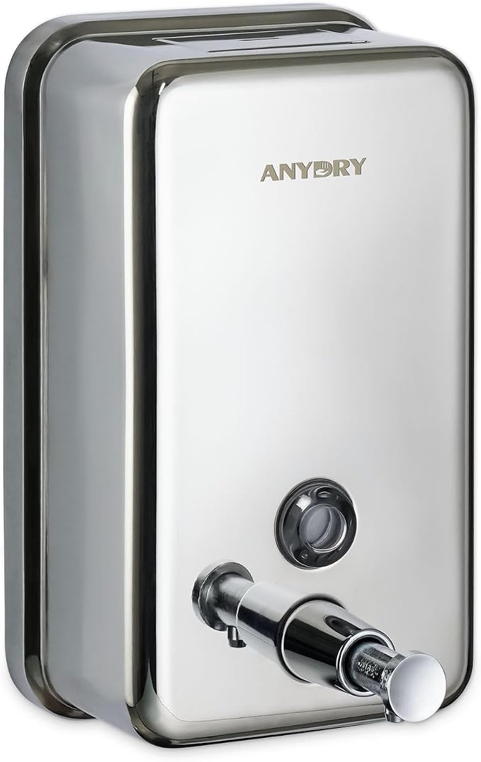 Commercial Manual Soap Dispenser, Durable Polished Stainless Steel Finish by ANYDRY