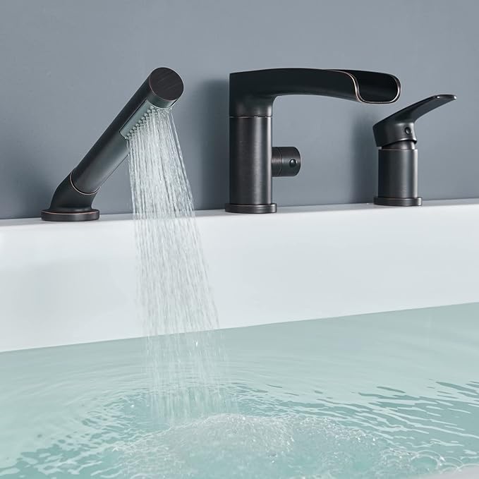 Waterfall Roman Tub Faucet Oil Rubbed Bronze Deck Mount Bathtub Faucets Brass - Image 6