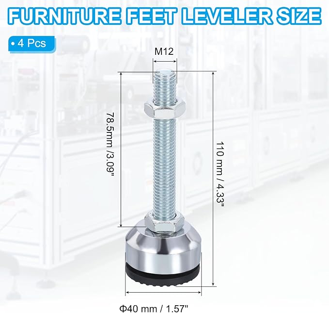 PATIKIL Furniture Leveling Feet 1.6" Dia Base M12 Thread - Image 2
