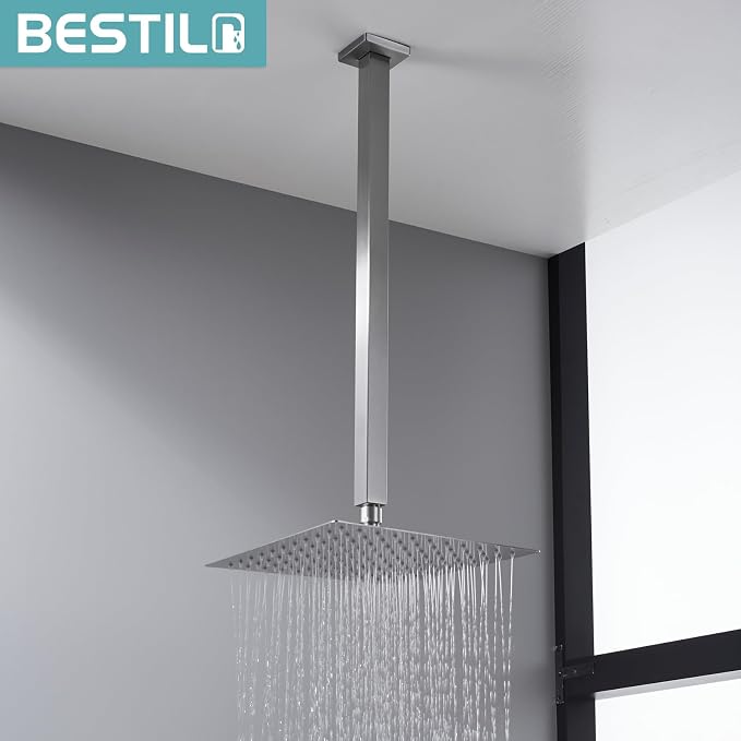 BESTILL 20 Inch Brushed Nickel Ceiling Mount Shower Arm and Flange, Square Rain - Image 3