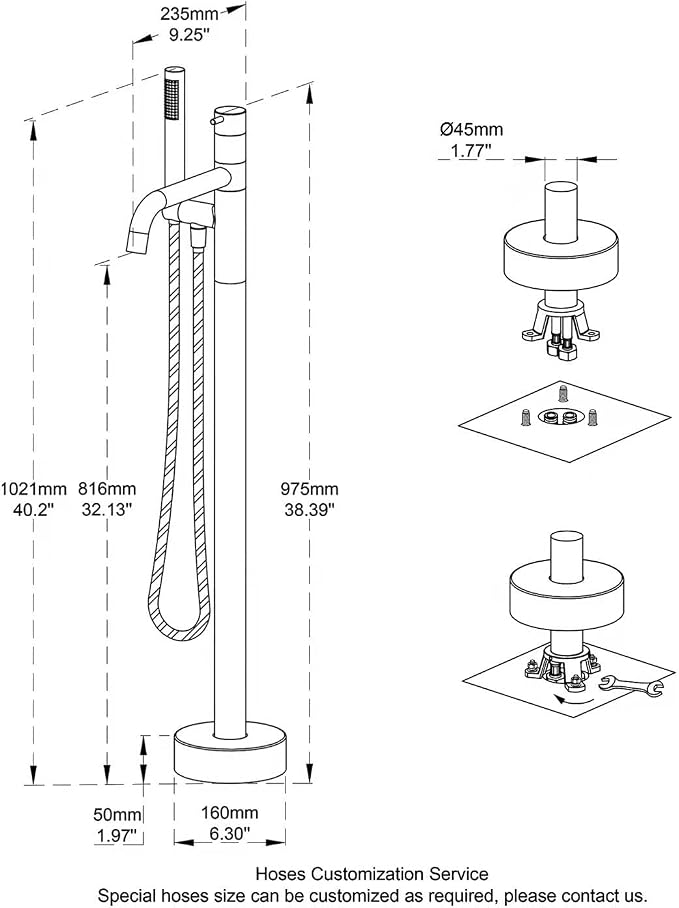 Freestanding Bathtub Faucet Floor Mount Tub Filler Oil Rubbed Bronze Brass - Image 2