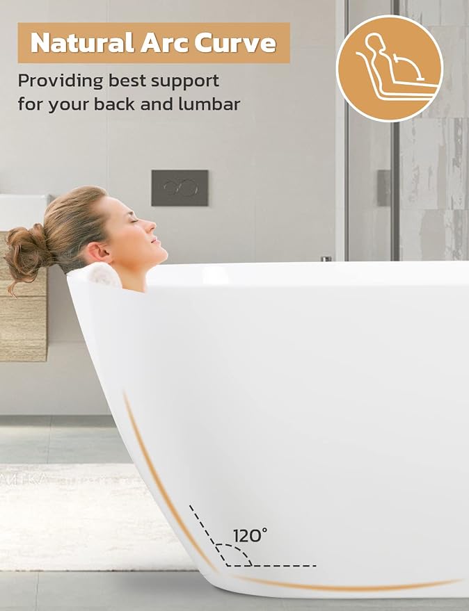 Acrylic Bathtub 59 Inch, Freestanding Deep Soaking Bath Tub - Image 2
