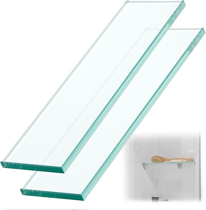 2 Pcs 3-3/8" x 12" 3/8" Thick Tempered Glass Shelf Clear Flat Polished by Teenyyou
