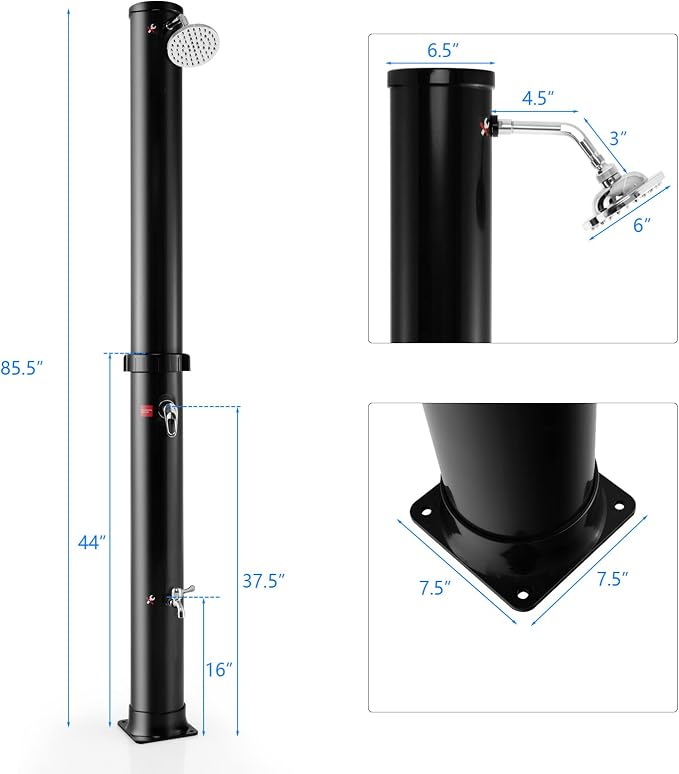 Giantex 7.2 FT 10 Gallon 2-Section Solar-Heated Outdoor Shower, Pool Shower - Image 3
