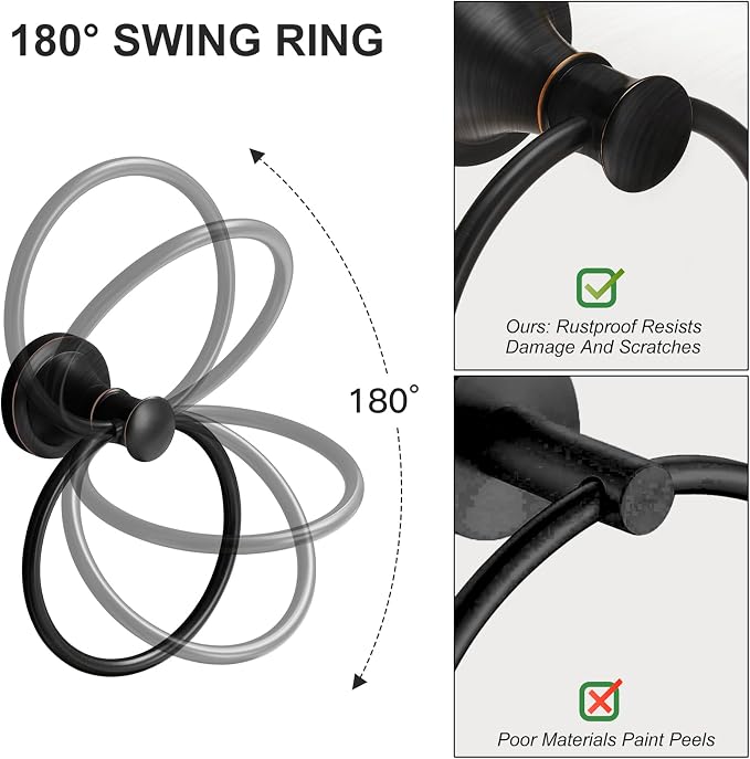BESy Oil Rubbed Bronze Bathroom Hand Towel Ring Towel Holder, Rustproof Wall - Image 4
