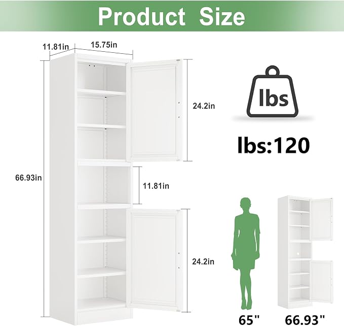 Tall Narrow Storage Cabinet 66.93" H Tall Bathroom Cabinets Metal Pantry Cabinet - Image 3