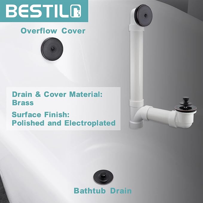 BESTILL Bathtub Drain Kit and Overflow Faceplate, Oil Rubbed Bronze - Image 3