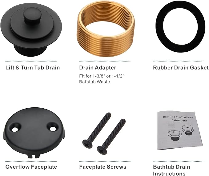 Black tub Drain Lift &Turn Tub Trim Set - Image 6