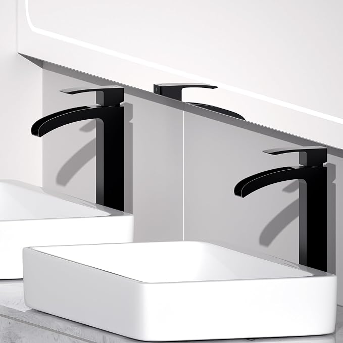 Bathroom Faucet Tall Vessel Faucet Matte Black Waterfall Deck Mount Single - Image 2