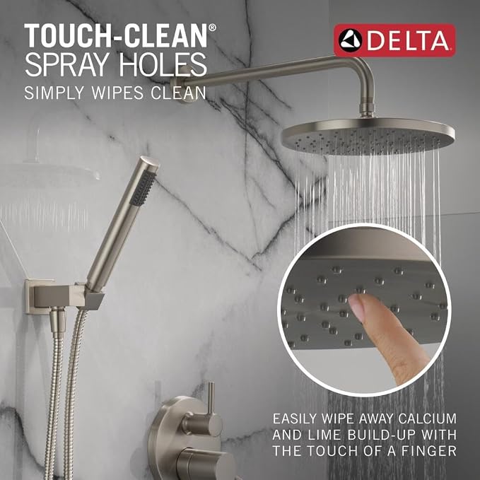 Delta Modern 14 Series Round Rain Shower System Faucet Set, Rainfall Brushed - Image 5