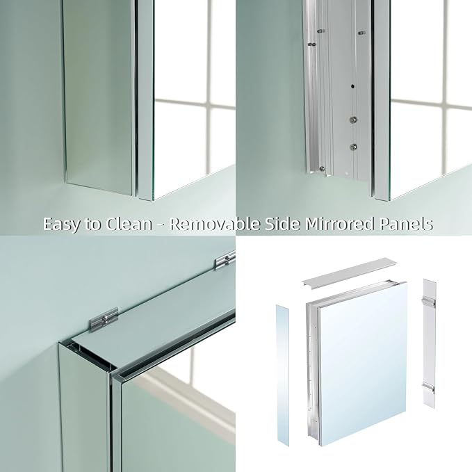 WELLFOR 32" x 30" Rectangle Medicine Cabinet Mirror, Surface Mount or Recessed - Image 9